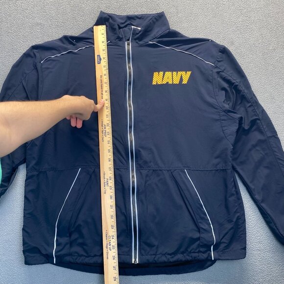 Vintage Navy SND Manufacturing Full Zip Reflective Windbreaker Jacket Men Large - Picture 5 of 9